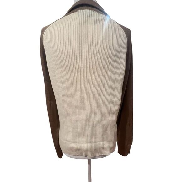 Nwt womens Monrow color block Reglan half zip sweater size xl cream and‎ brown - Picture 6 of 13